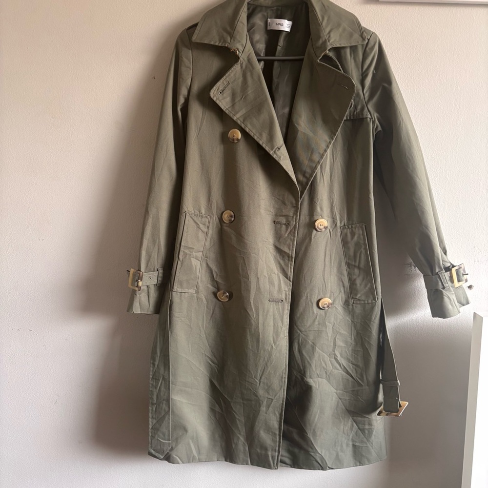 Mango Polana Olive Green Belted Trench coat - Small